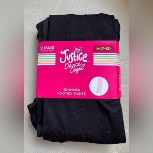 New Justice Dance Gym Black Shimmer Footed Tights, Girls Medium 7-10, 1 Pair